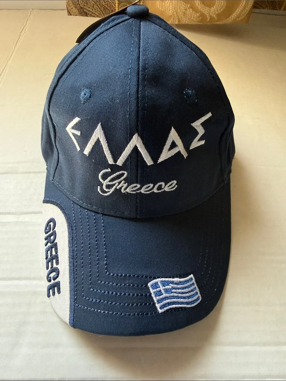 Navy and White Greece Embroidered Cap